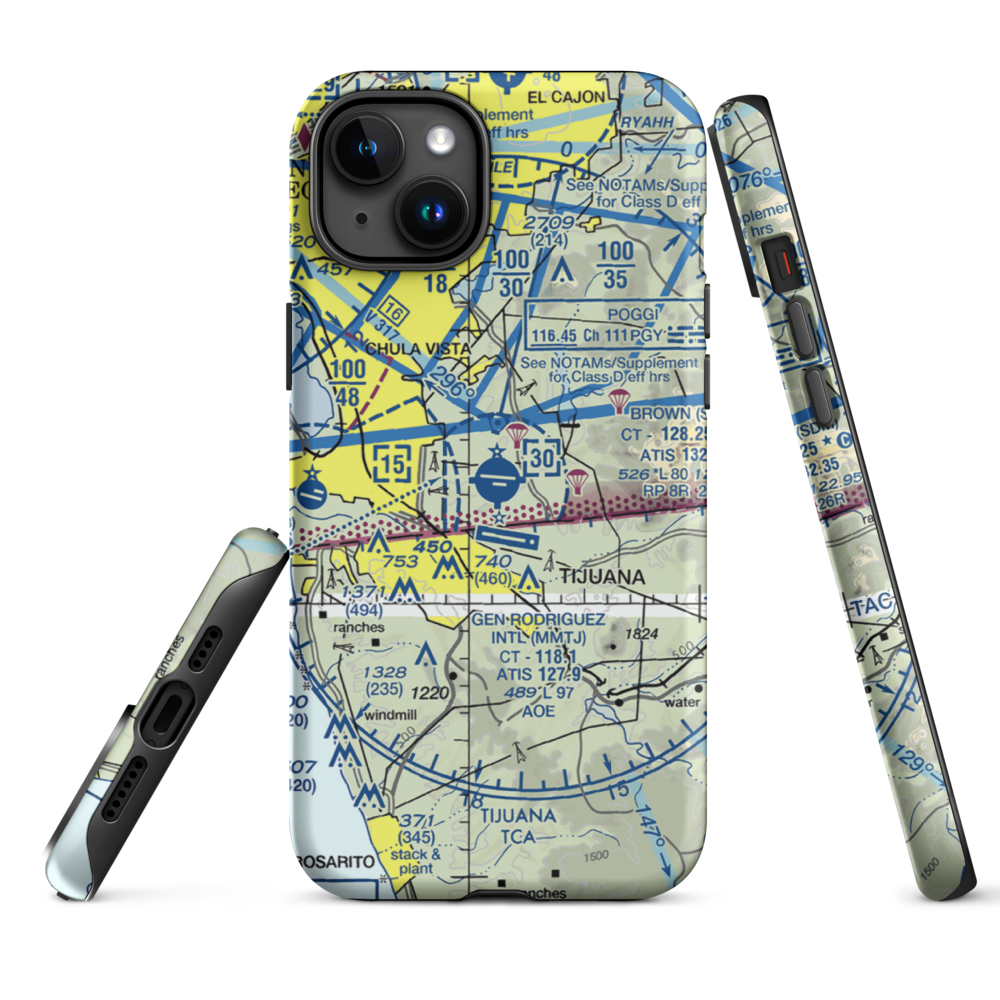Brown Field Municipal Airport (SDM) VFR Sectional  Tough iPhone Case iPhone 15 Plus model shown