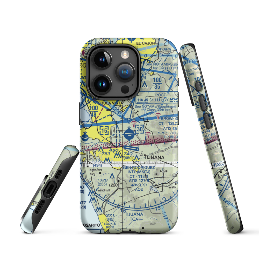 Brown Field Municipal Airport (SDM) VFR Sectional  Tough iPhone Case iPhone 15 Pro model shown
