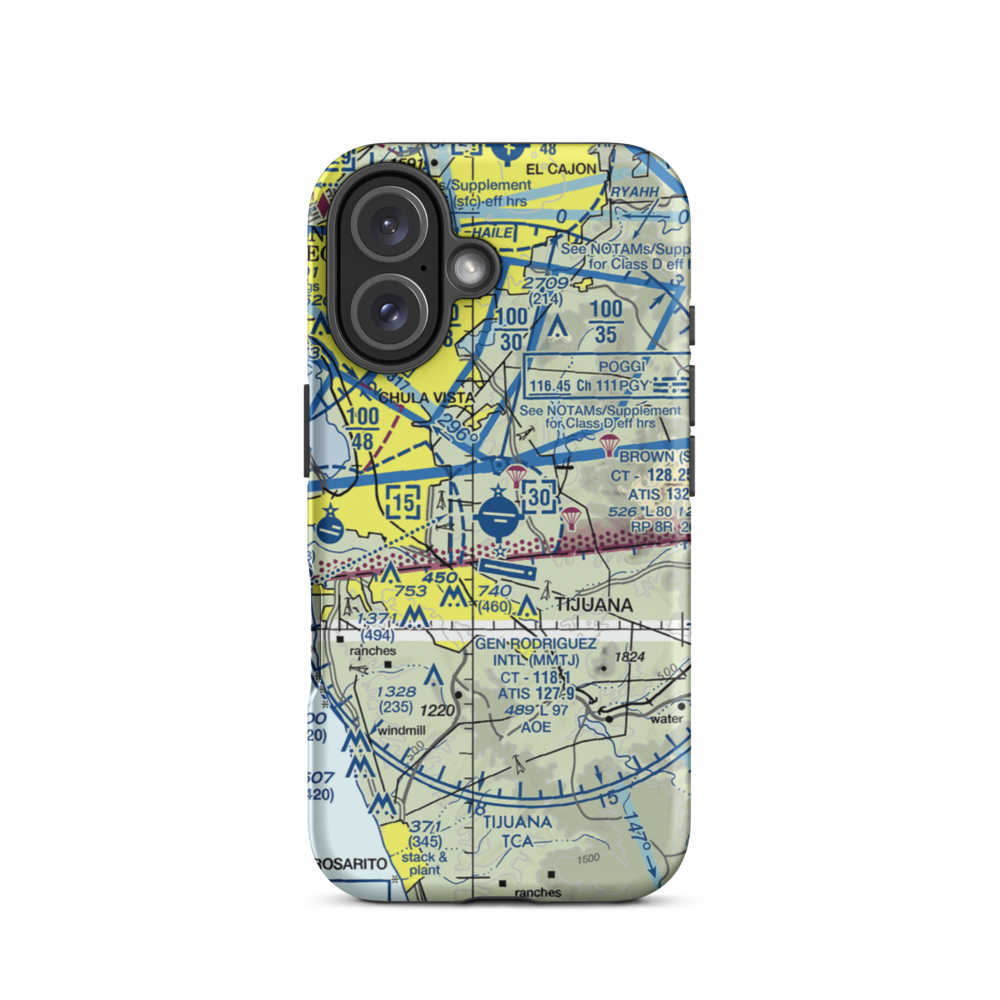 Brown Field Municipal Airport (SDM) VFR Sectional  Tough iPhone Case iPhone 16 model shown