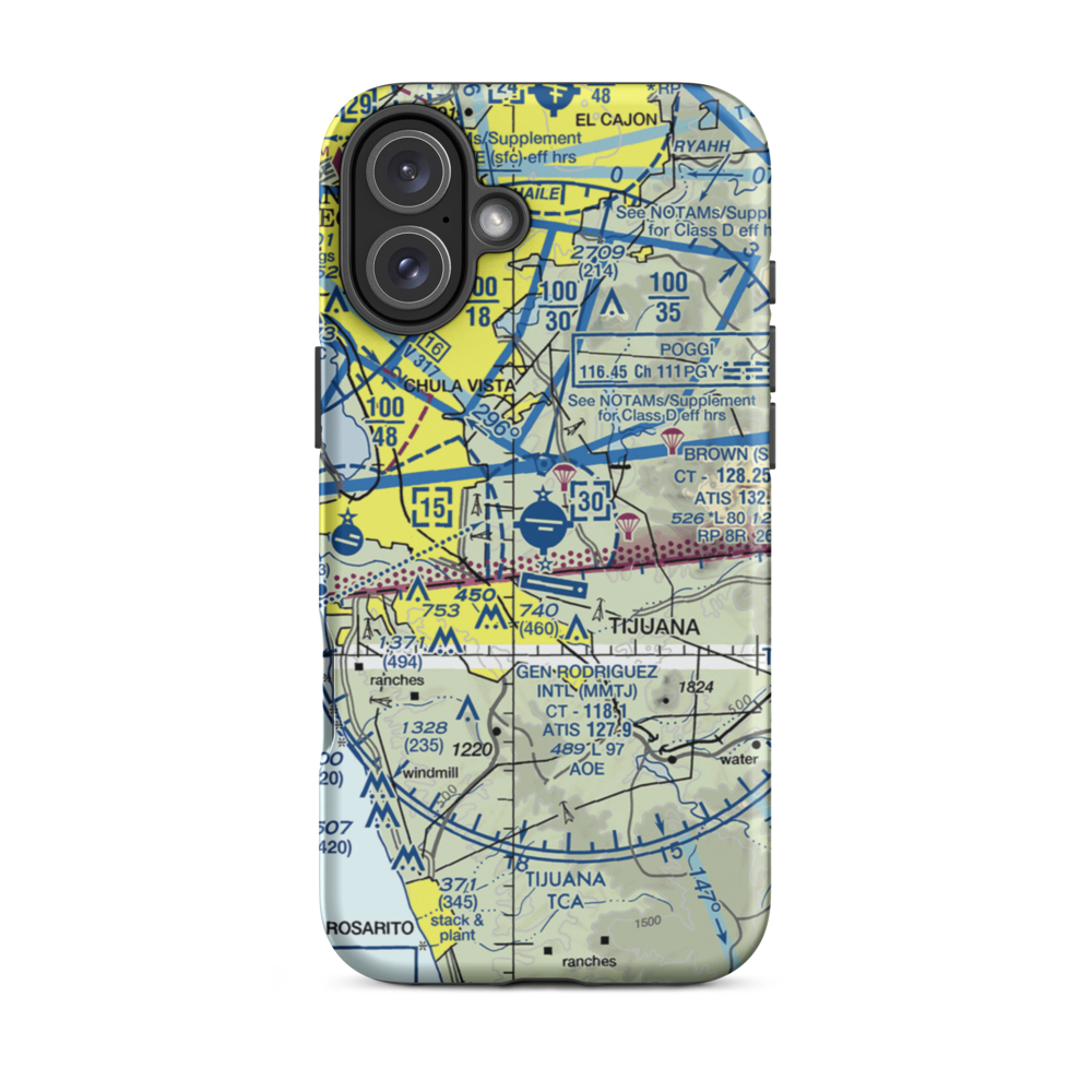 Brown Field Municipal Airport (SDM) VFR Sectional  Tough iPhone Case iPhone 16 Plus model shown