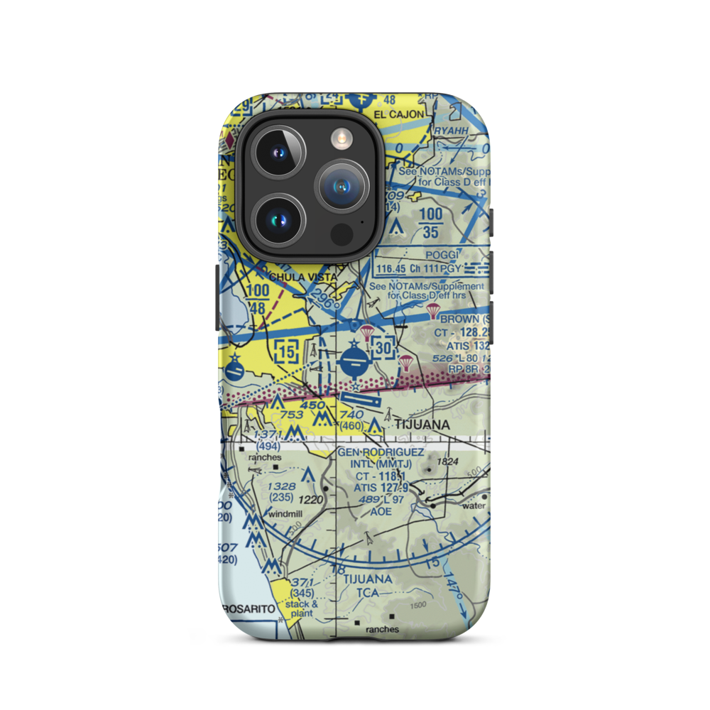 Brown Field Municipal Airport (SDM) VFR Sectional  Tough iPhone Case iPhone 16 Pro model shown