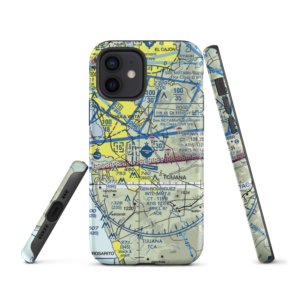 Brown Field Municipal Airport (SDM) VFR Sectional  Tough iPhone Case iPhone 12 model shown