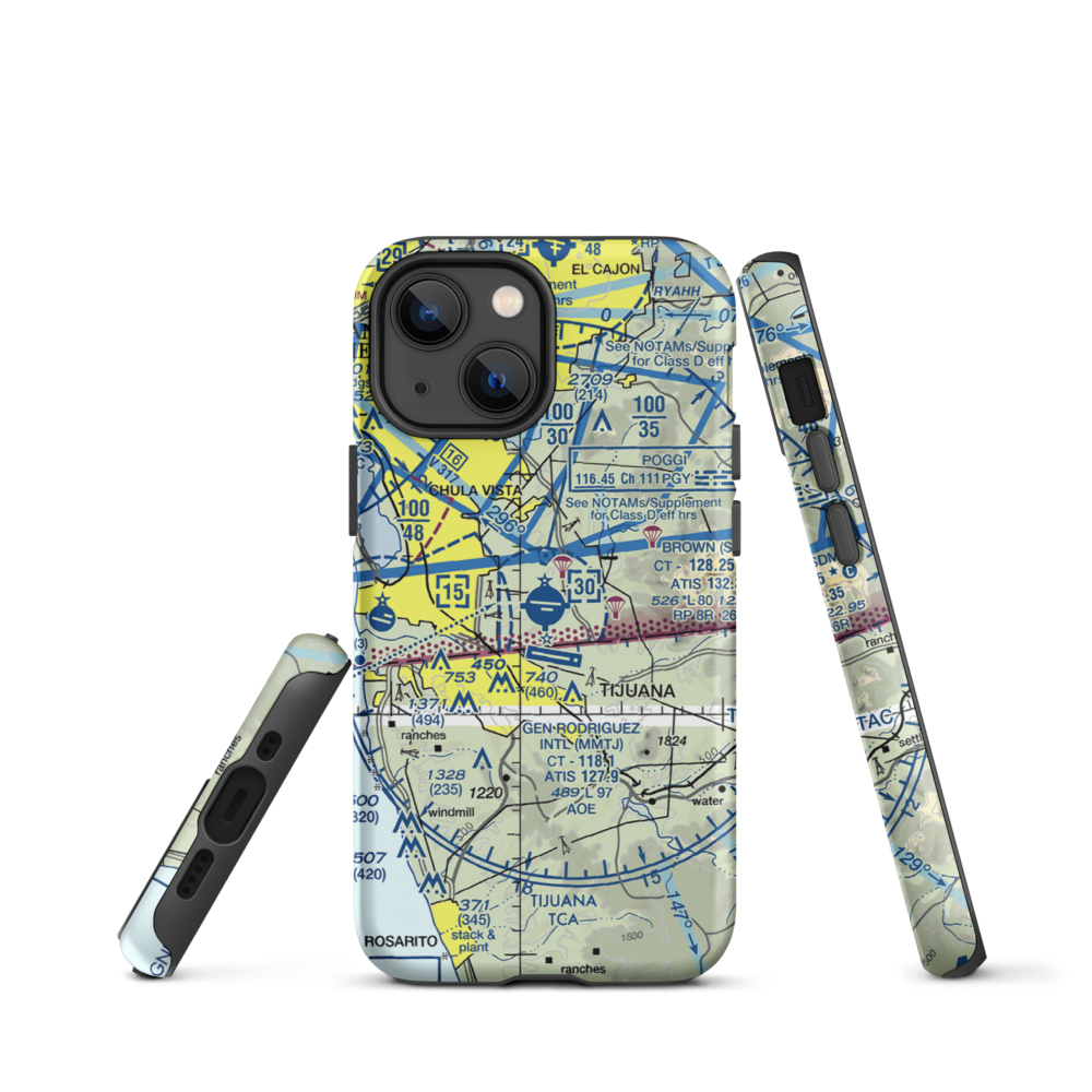 Brown Field Municipal Airport (SDM) VFR Sectional  Tough iPhone Case iPhone 13 mini model shown