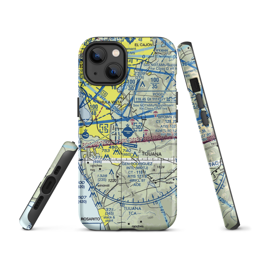 Brown Field Municipal Airport (SDM) VFR Sectional  Tough iPhone Case iPhone 13 model shown