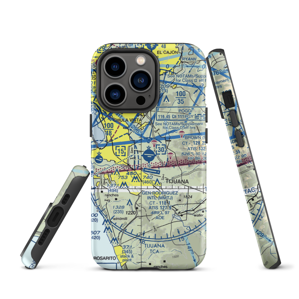 Brown Field Municipal Airport (SDM) VFR Sectional  Tough iPhone Case iPhone 13 Pro model shown