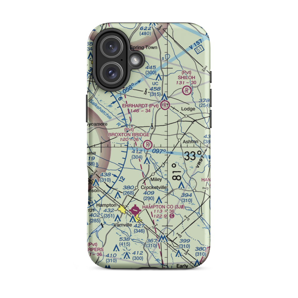 Broxton Bridge Plantation Airport (SC55) VFR Sectional  Tough iPhone Case iPhone 16 Plus model shown