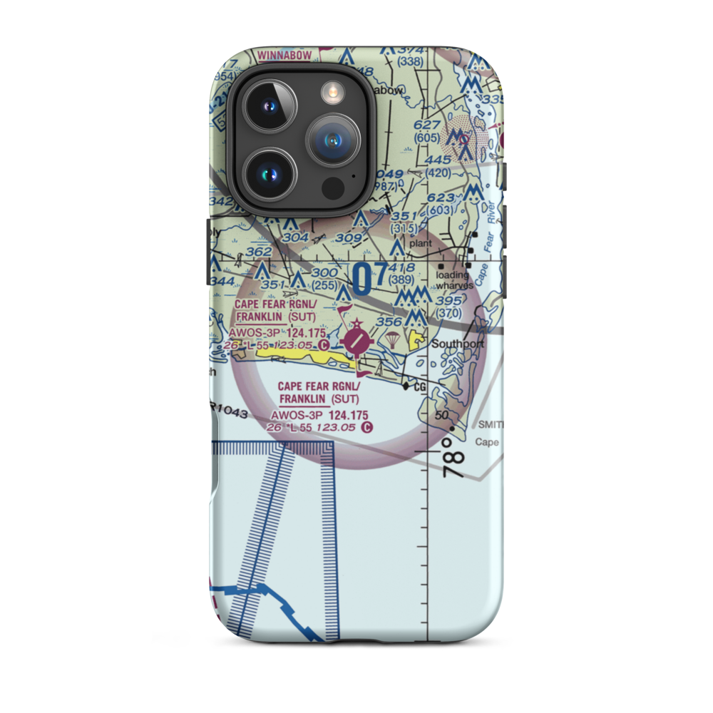 Brunswick County Airport (SUT) VFR Sectional  Tough iPhone Case iPhone 16 Pro Max model shown