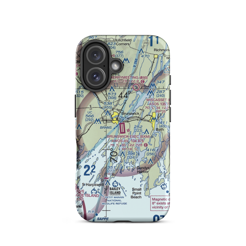 Brunswick Executive Airport (BXM) VFR Sectional  Tough iPhone Case iPhone 16 model shown