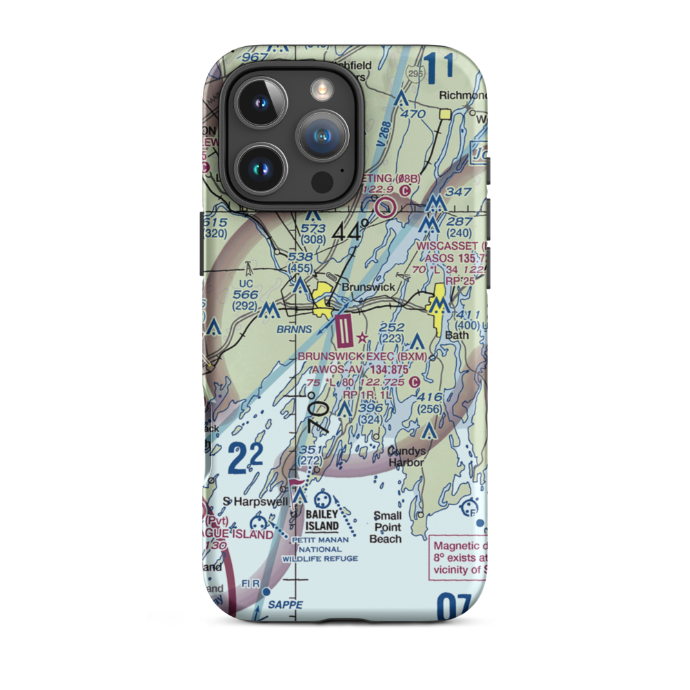 Brunswick Executive Airport (BXM) VFR Sectional  Tough iPhone Case iPhone 16 Pro Max model shown