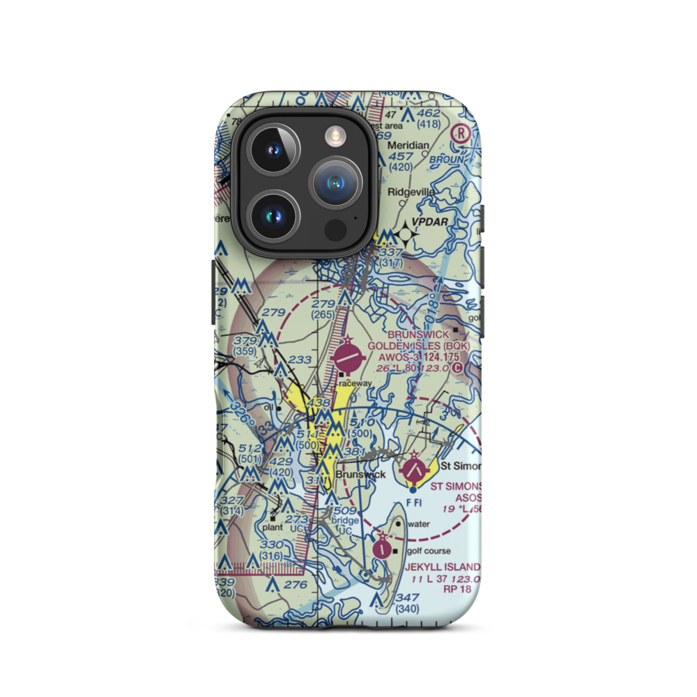 Brunswick Golden Isles Airport (BQK) VFR Sectional  Tough iPhone Case iPhone 16 Pro model shown