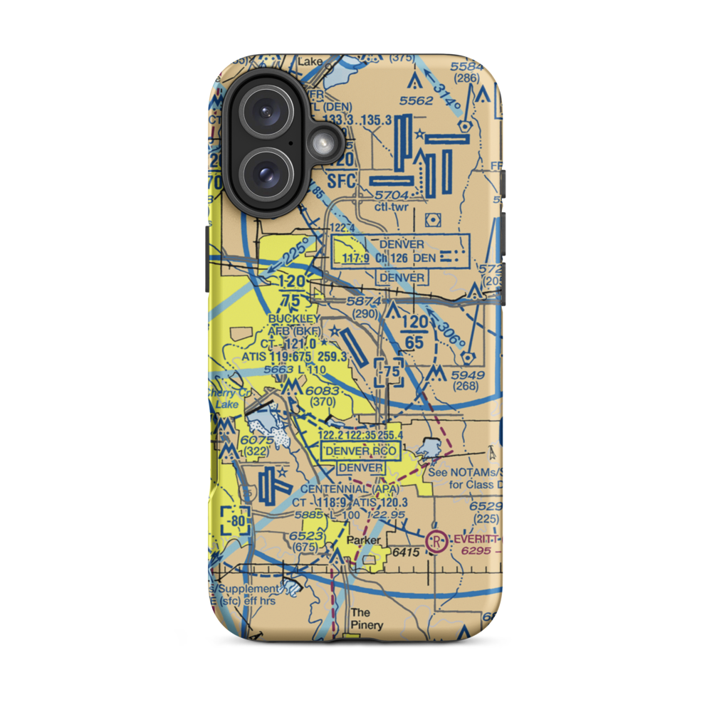 Buckley Air Force Base (BKF) VFR Sectional  Tough iPhone Case iPhone 16 Plus model shown