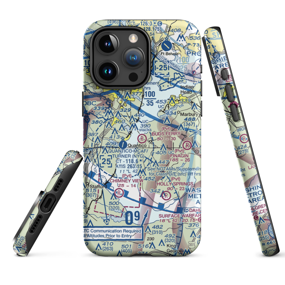 Buds Ferry Airport (MD39) VFR Sectional  Tough iPhone Case iPhone 15 Pro Max model shown
