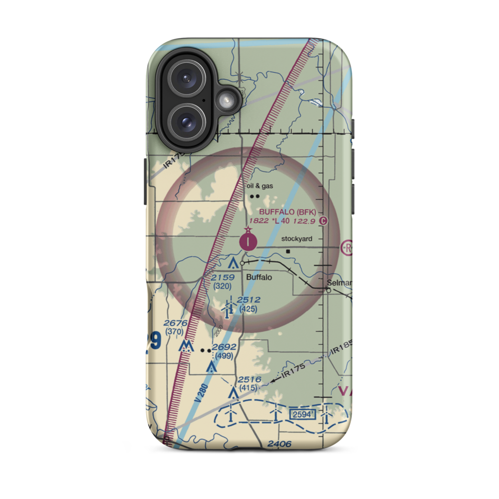 Buffalo Municipal Airport (BFK) VFR Sectional  Tough iPhone Case iPhone 16 Plus model shown