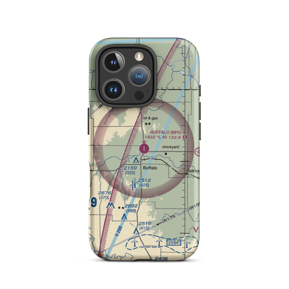 Buffalo Municipal Airport (BFK) VFR Sectional  Tough iPhone Case iPhone 16 Pro model shown