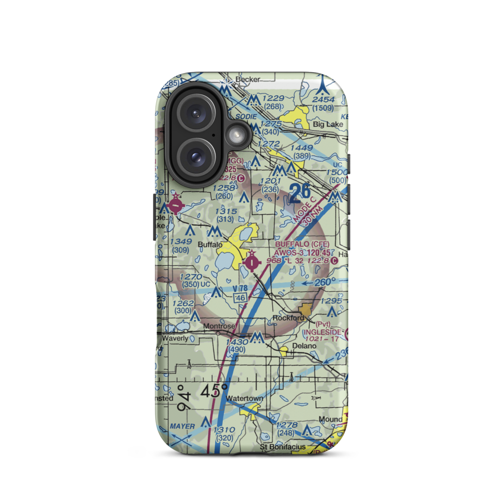 Buffalo Municipal Airport (CFE) VFR Sectional  Tough iPhone Case iPhone 16 model shown