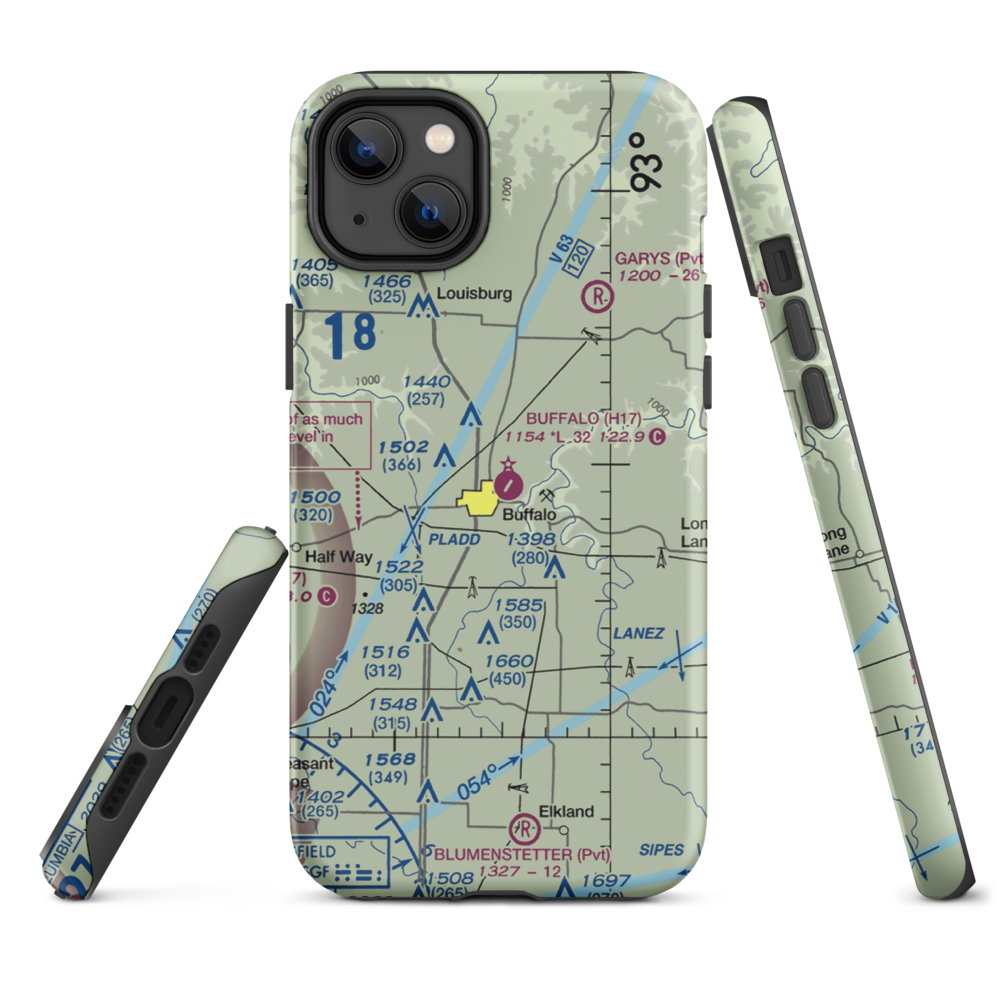 Buffalo Municipal Airport (H17) VFR Sectional  Tough iPhone Case iPhone 14 Plus model shown