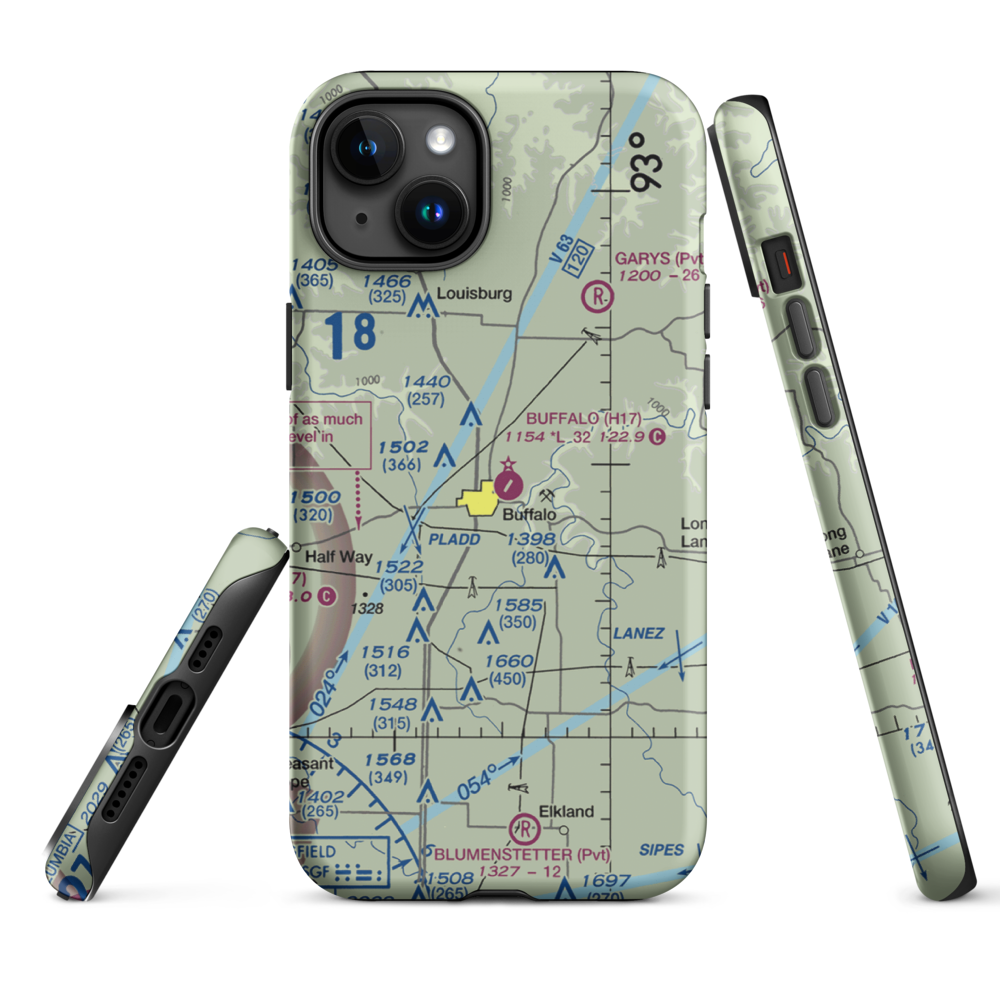 Buffalo Municipal Airport (H17) VFR Sectional  Tough iPhone Case iPhone 15 Plus model shown
