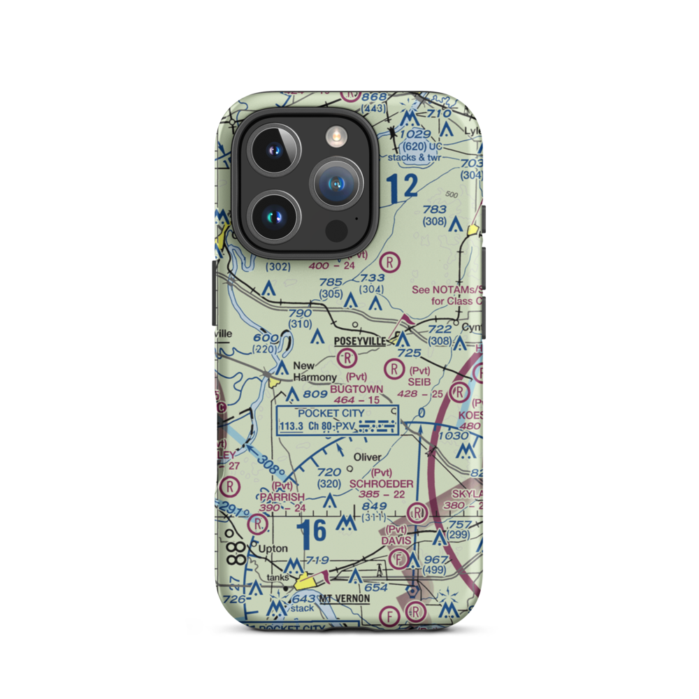 Bugtown Airport (15IN) VFR Sectional  Tough iPhone Case iPhone 16 Pro model shown