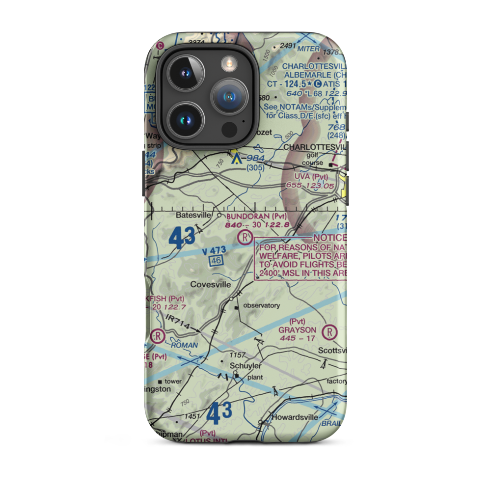 Bundoran Airport (VA18) VFR Sectional  Tough iPhone Case iPhone 16 Pro Max model shown