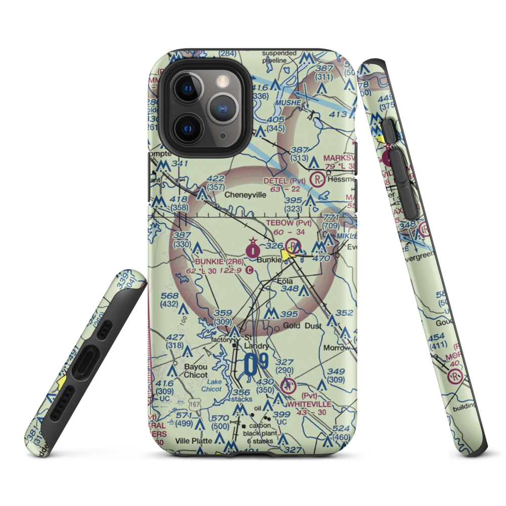 Bunkie Municipal Airport (2R6) VFR Sectional  Tough iPhone Case iPhone 11 Pro model shown