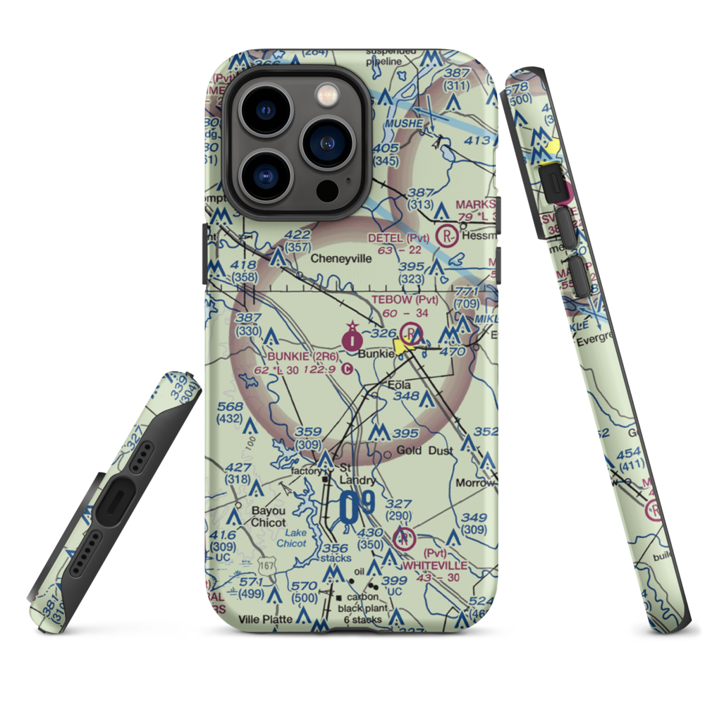 Bunkie Municipal Airport (2R6) VFR Sectional  Tough iPhone Case iPhone 14 Pro Max model shown