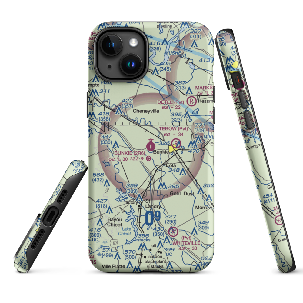 Bunkie Municipal Airport (2R6) VFR Sectional  Tough iPhone Case iPhone 15 Plus model shown