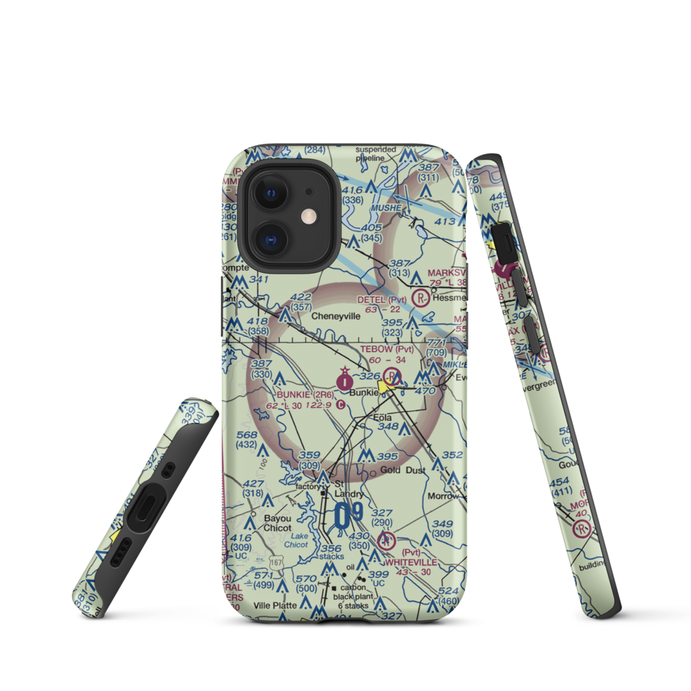 Bunkie Municipal Airport (2R6) VFR Sectional  Tough iPhone Case iPhone 12 mini model shown
