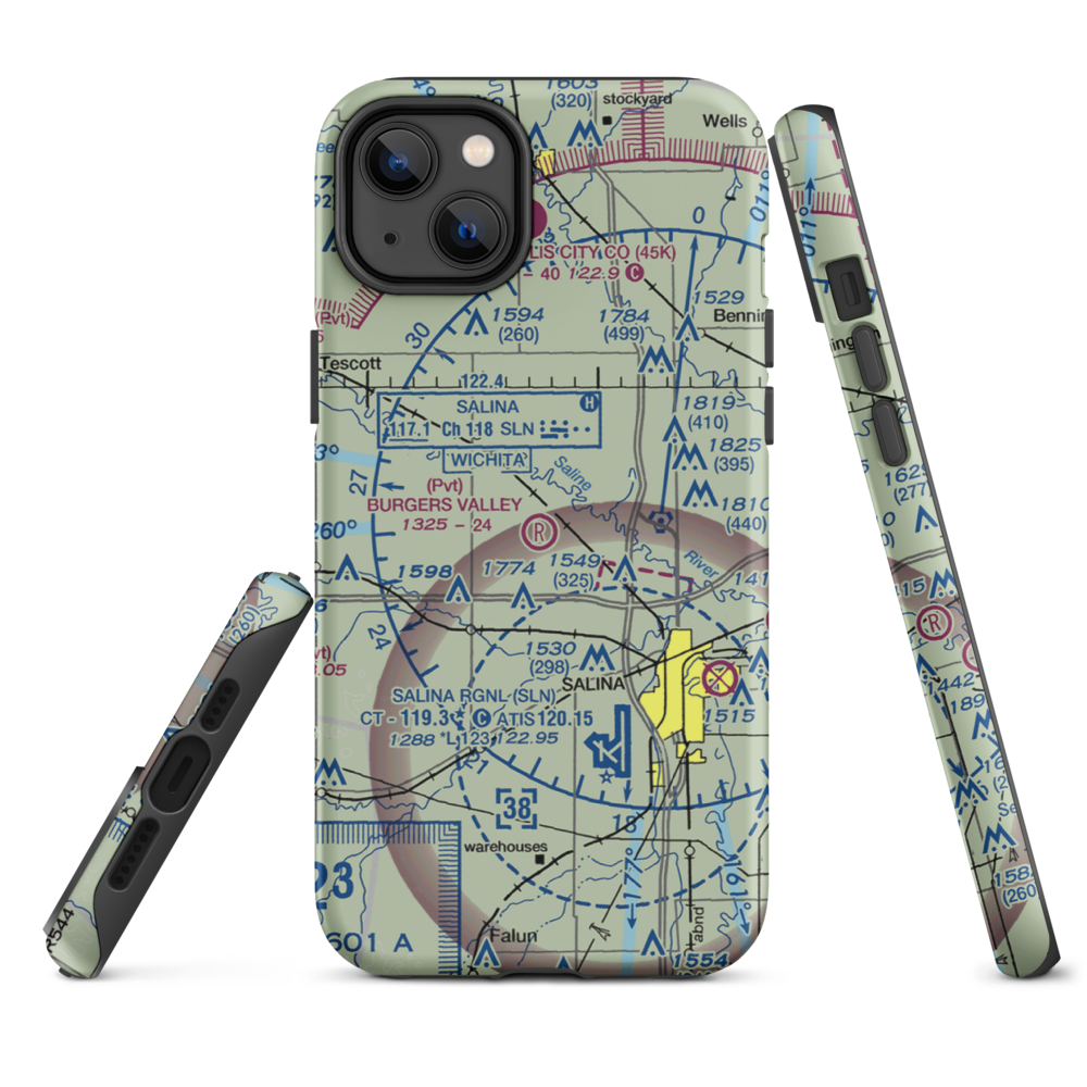 Burger's Valley Airport (58KS) VFR Sectional  Tough iPhone Case iPhone 14 Plus model shown