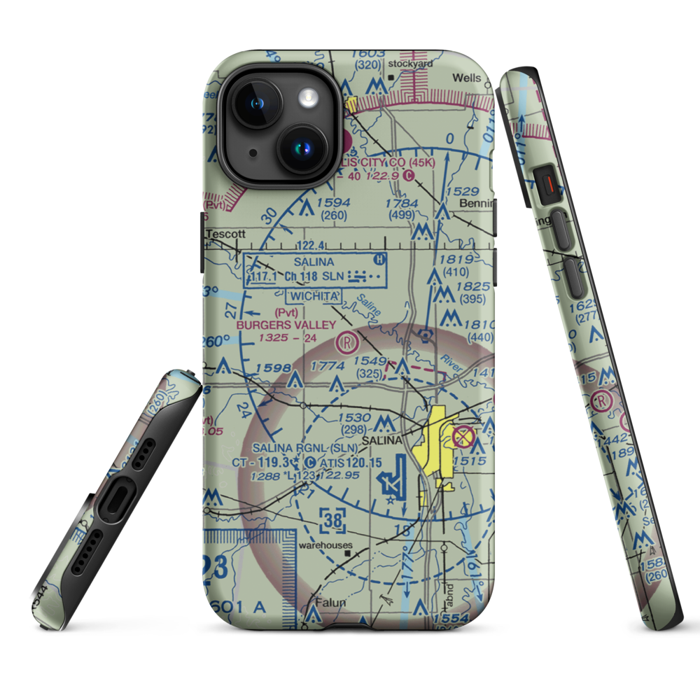 Burger's Valley Airport (58KS) VFR Sectional  Tough iPhone Case iPhone 15 Plus model shown