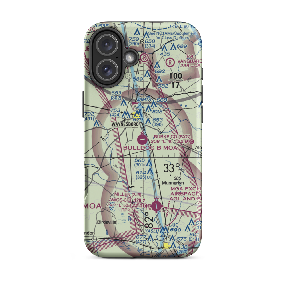 Burke County Airport (BXG) VFR Sectional  Tough iPhone Case iPhone 16 Plus model shown