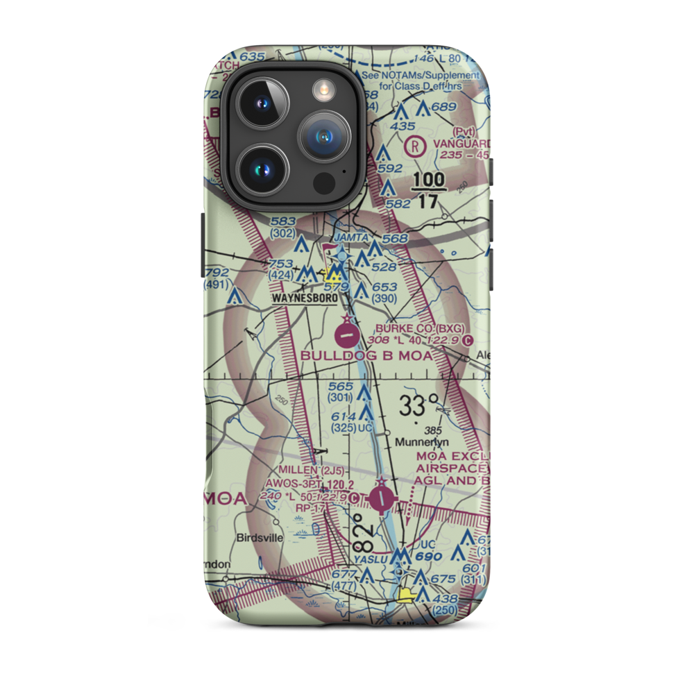 Burke County Airport (BXG) VFR Sectional  Tough iPhone Case iPhone 16 Pro Max model shown