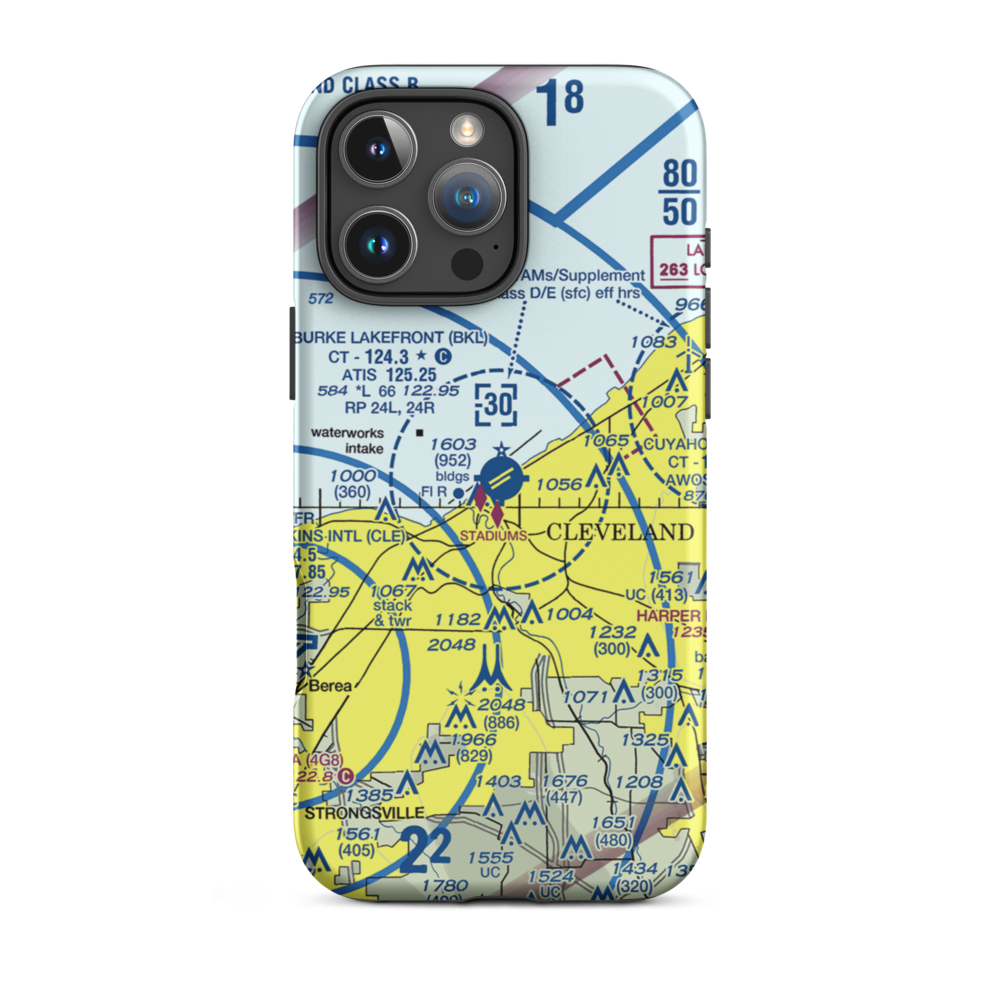 Burke Lakefront Airport (BKL) VFR Sectional  Tough iPhone Case iPhone 16 Pro Max model shown