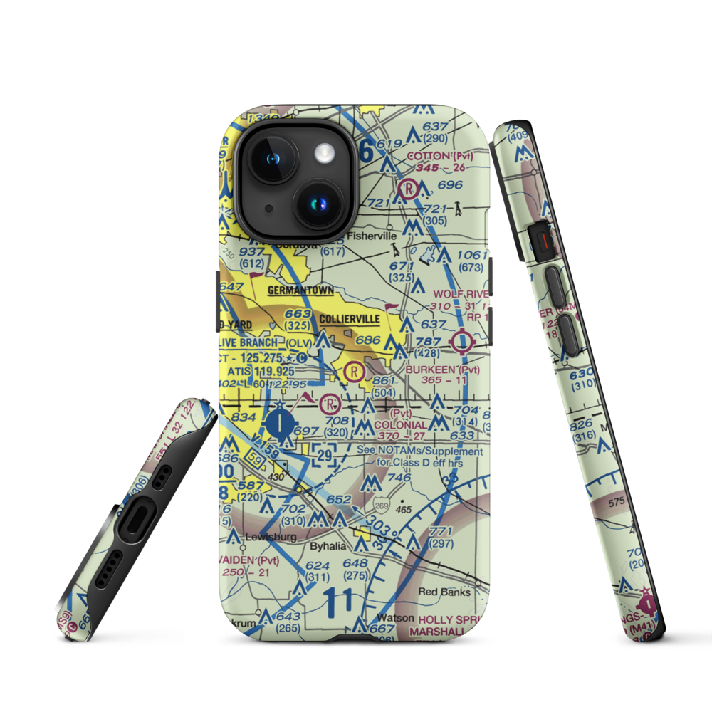 Burkeen Field (TN70) VFR Sectional  Tough iPhone Case iPhone 15 model shown