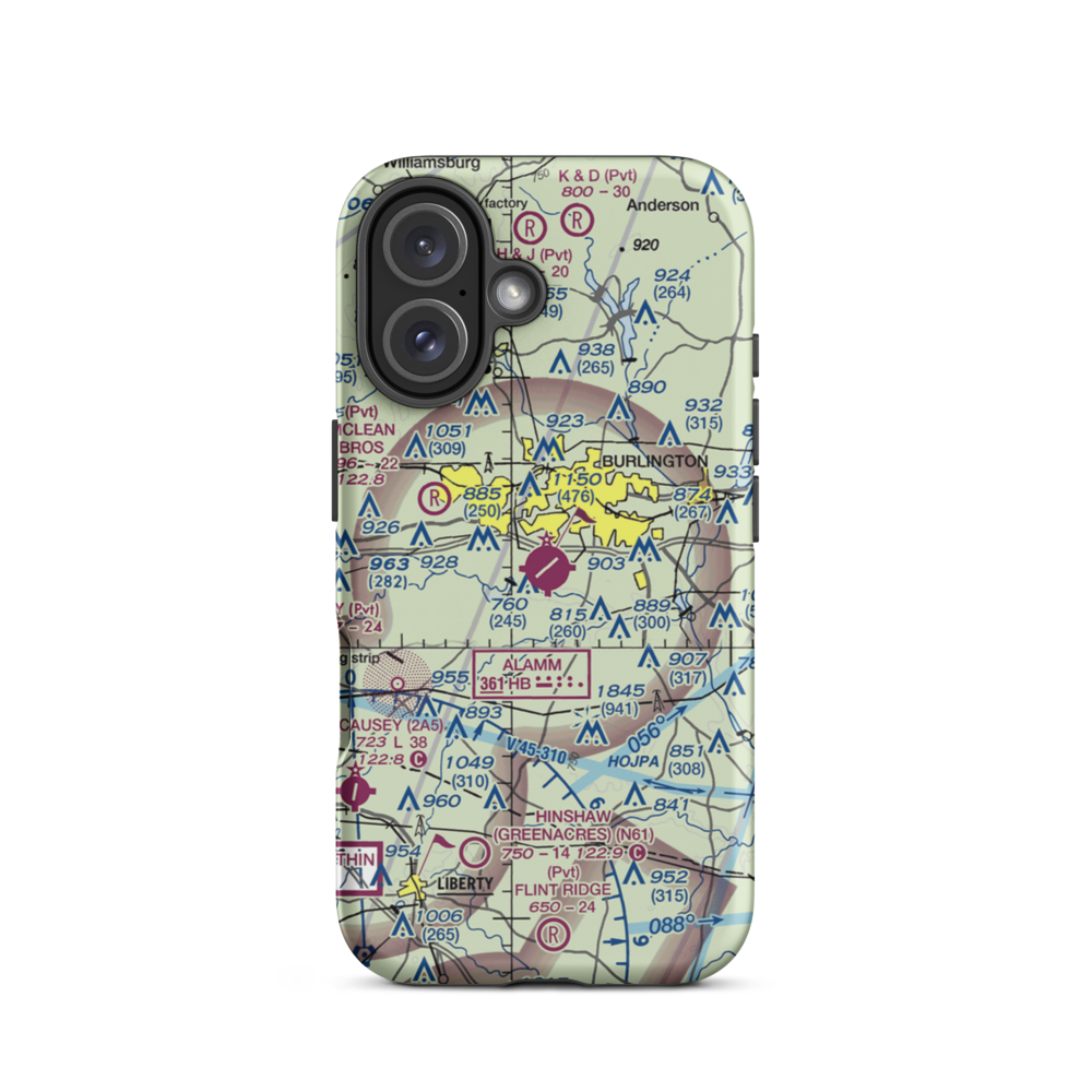 Burlington Alamance Regional Airport (BUY) VFR Sectional  Tough iPhone Case iPhone 16 model shown