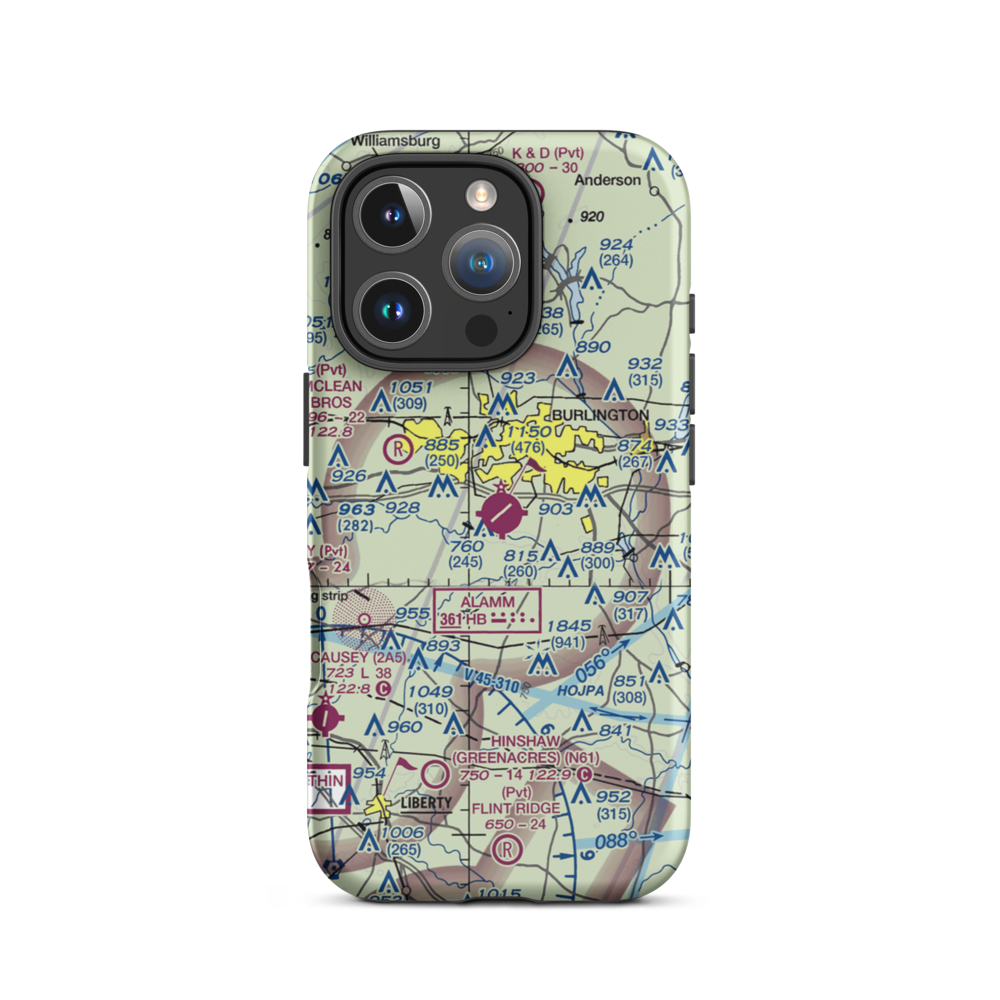 Burlington Alamance Regional Airport (BUY) VFR Sectional  Tough iPhone Case iPhone 16 Pro model shown