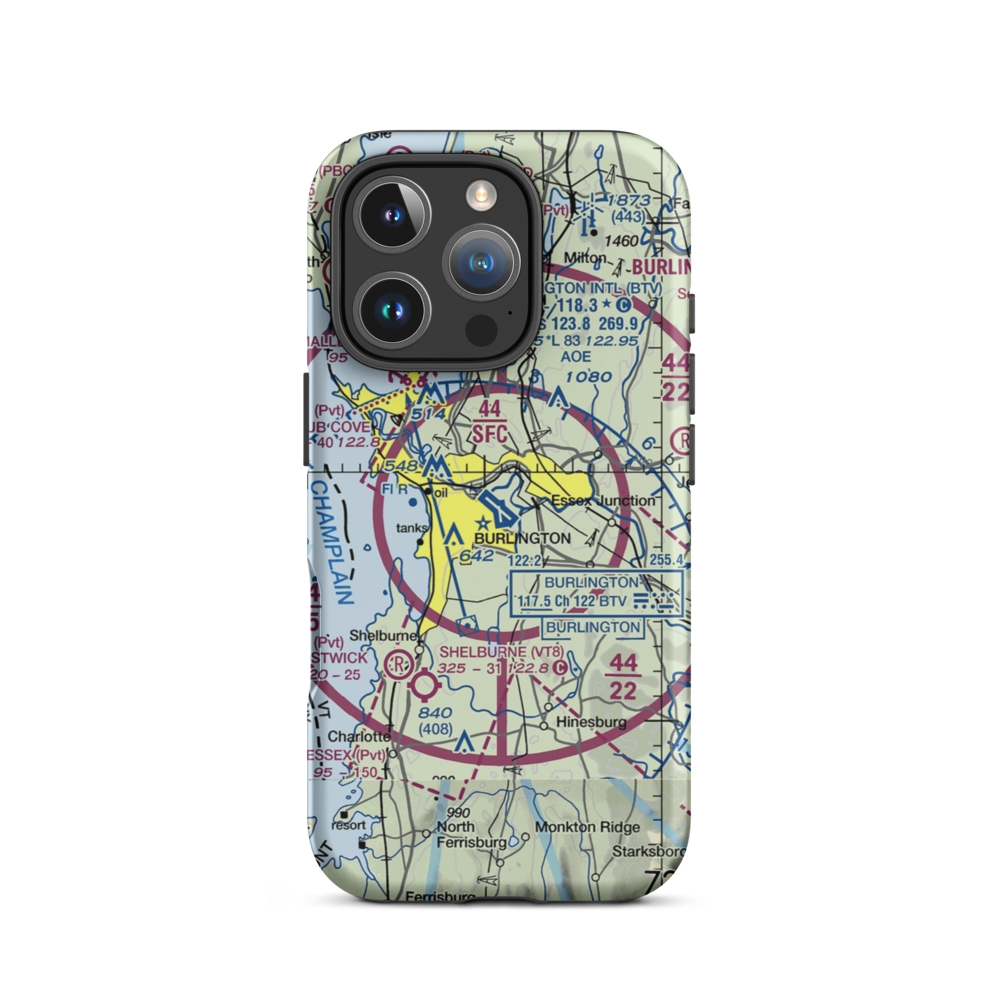 Burlington International Airport (BTV) VFR Sectional  Tough iPhone Case iPhone 16 Pro model shown