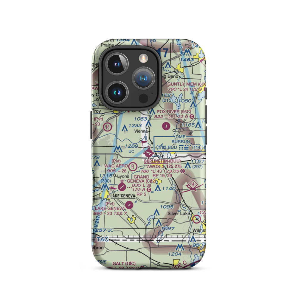 Burlington Municipal Airport (BUU) VFR Sectional  Tough iPhone Case iPhone 16 Pro model shown