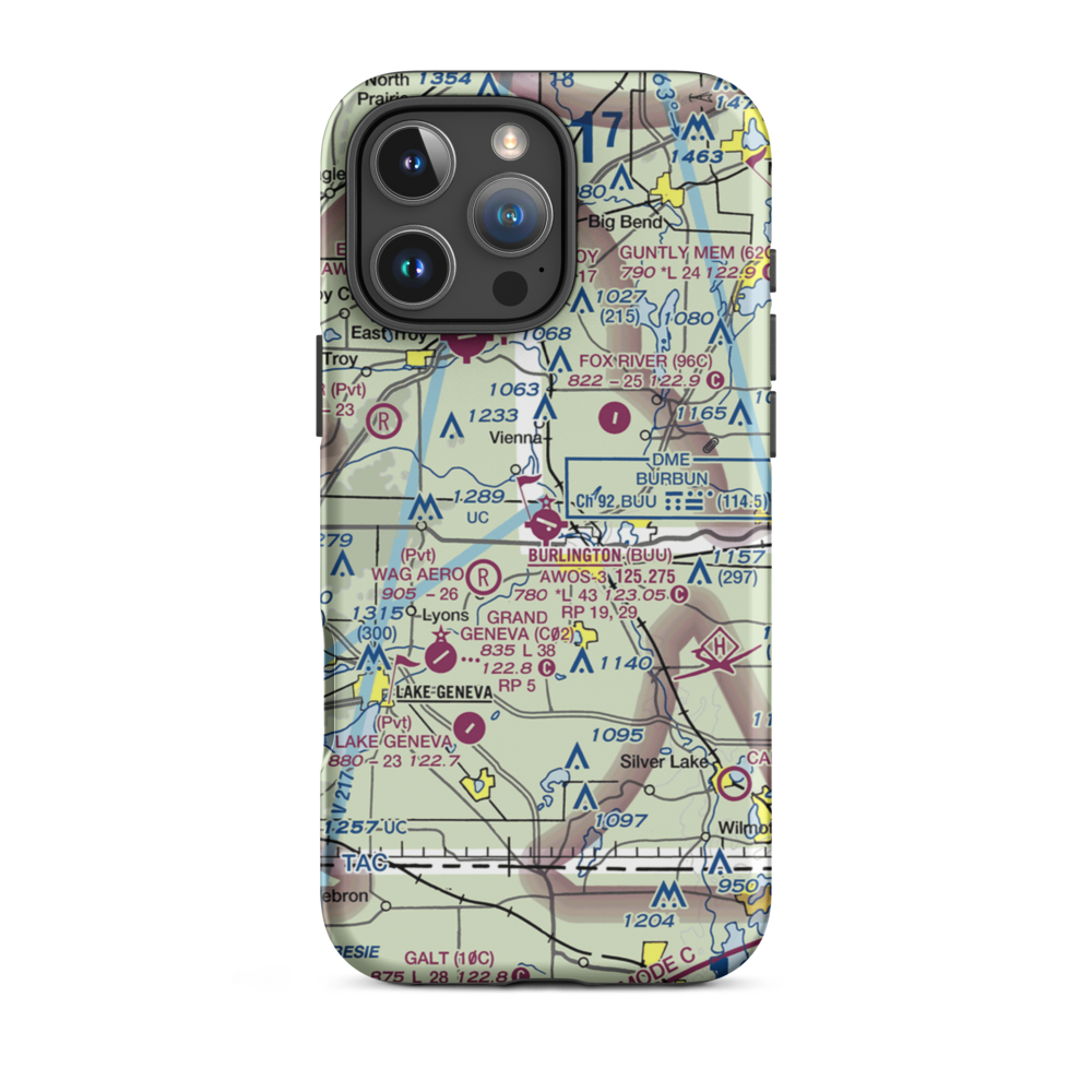 Burlington Municipal Airport (BUU) VFR Sectional  Tough iPhone Case iPhone 16 Pro Max model shown