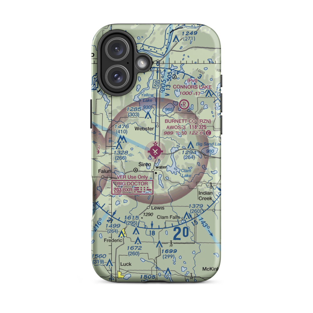 Burnett County Airport (RZN) VFR Sectional  Tough iPhone Case iPhone 16 Plus model shown