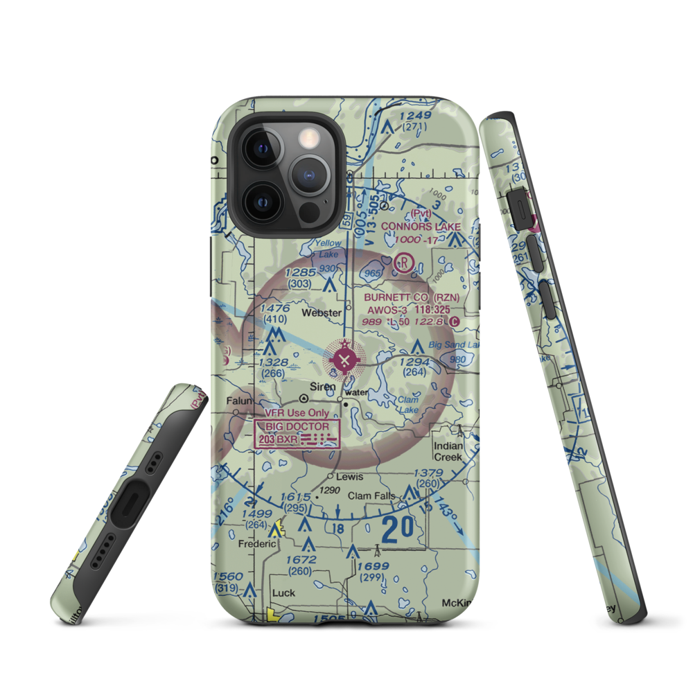 Burnett County Airport (RZN) VFR Sectional  Tough iPhone Case iPhone 12 Pro model shown
