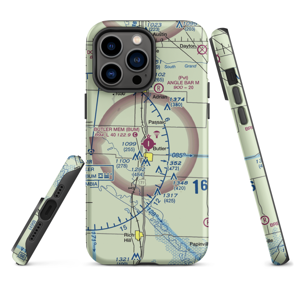Butler Memorial Airport (BUM) VFR Sectional  Tough iPhone Case iPhone 14 Pro Max model shown