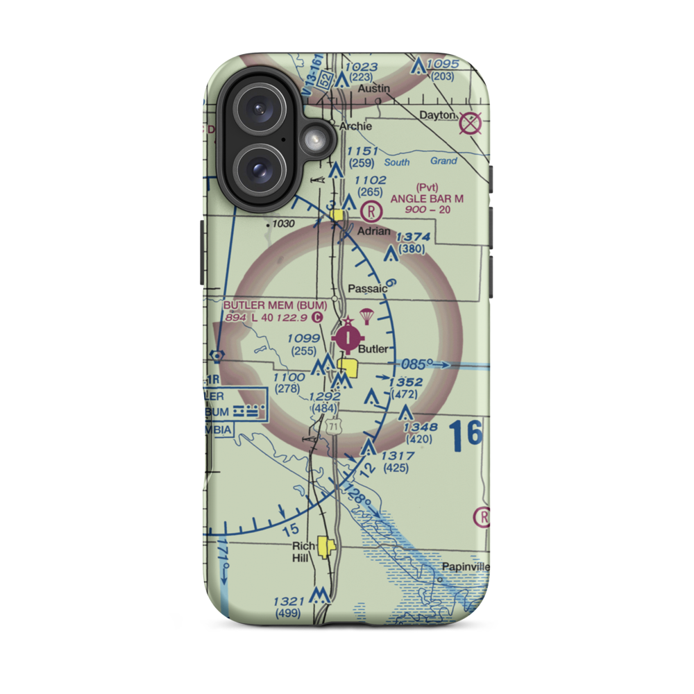 Butler Memorial Airport (BUM) VFR Sectional  Tough iPhone Case iPhone 16 Plus model shown