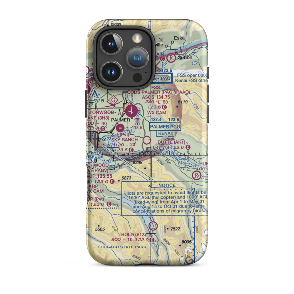 Butte Municipal Airport (AK1) VFR Sectional  Tough iPhone Case iPhone 16 Pro Max model shown