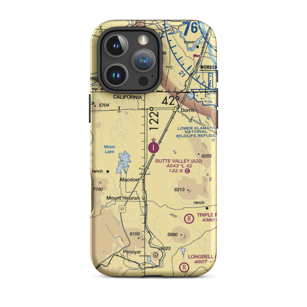 Butte Valley Airport (A32) VFR Sectional  Tough iPhone Case iPhone 16 Pro Max model shown