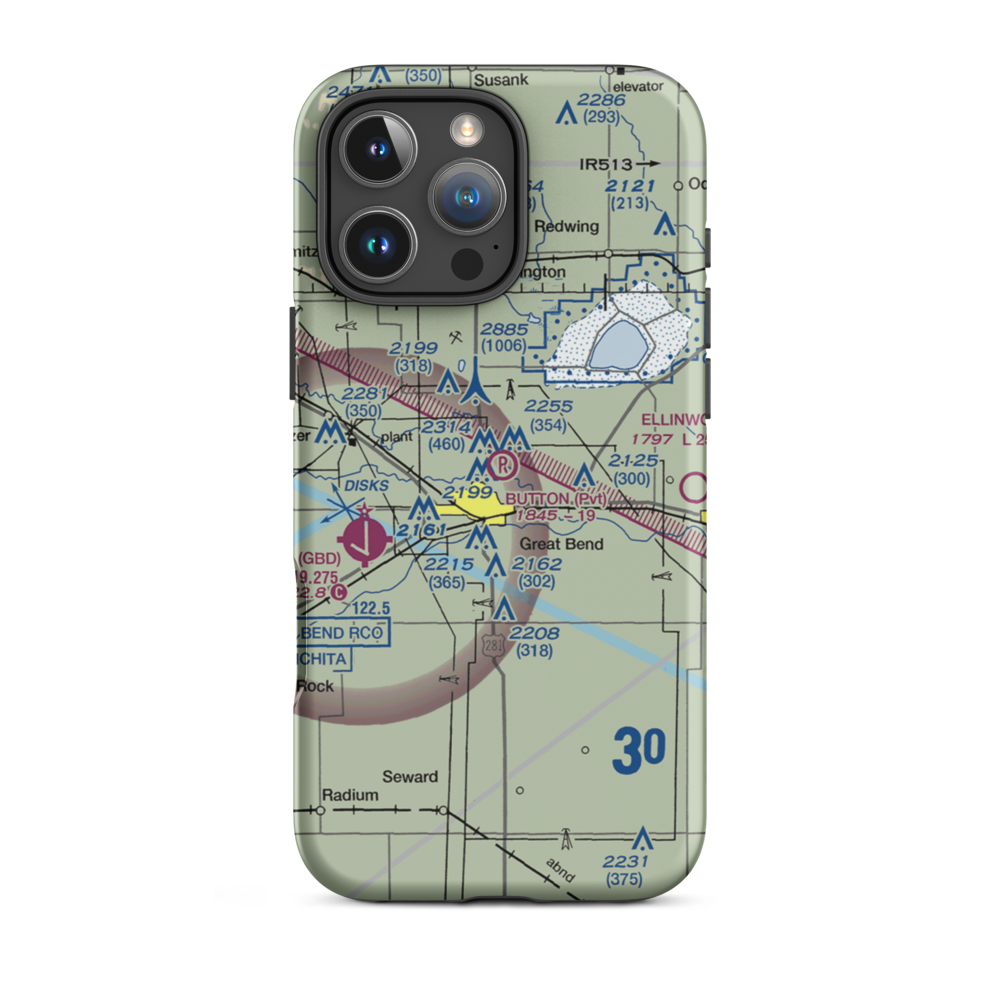 Button Airport (SN67) VFR Sectional  Tough iPhone Case iPhone 16 Pro Max model shown