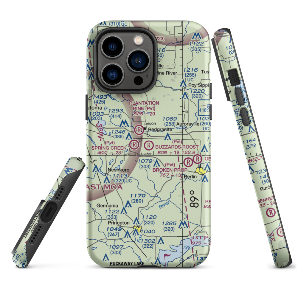Buzzards Roost Airport (1WI7) VFR Sectional  Tough iPhone Case iPhone 14 Pro Max model shown