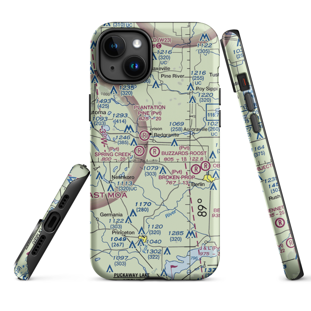 Buzzards Roost Airport (1WI7) VFR Sectional  Tough iPhone Case iPhone 15 Plus model shown