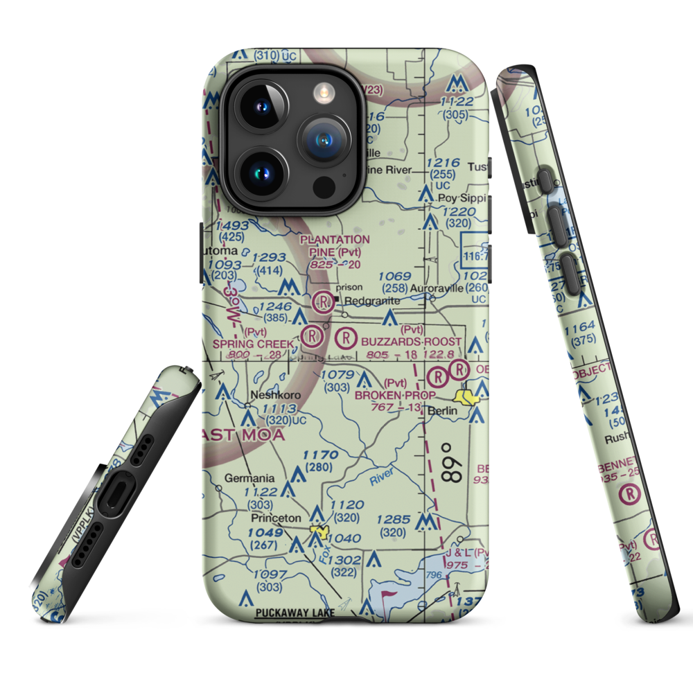 Buzzards Roost Airport (1WI7) VFR Sectional  Tough iPhone Case iPhone 15 Pro Max model shown