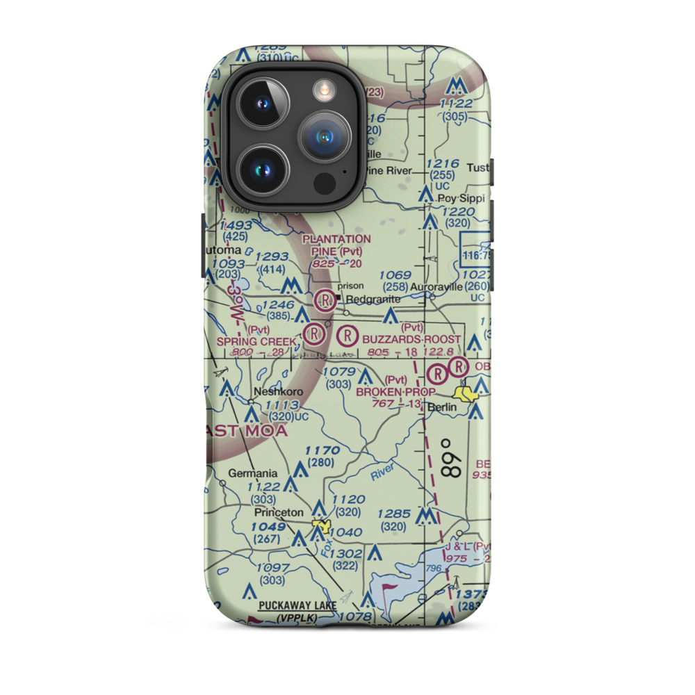 Buzzards Roost Airport (1WI7) VFR Sectional  Tough iPhone Case iPhone 16 Pro Max model shown