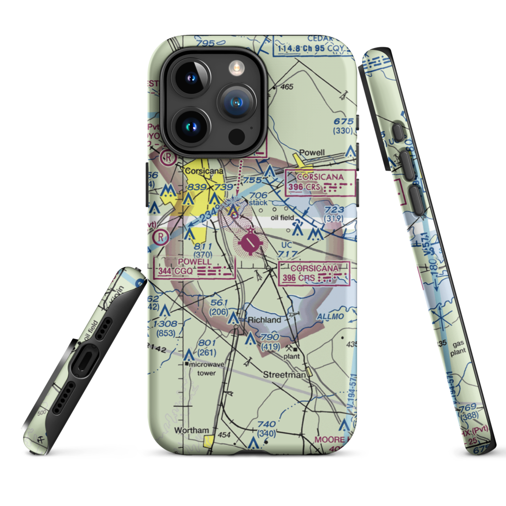 C David Campbell Field Corsicana Municipal Airport (CRS) VFR Sectional  Tough iPhone Case iPhone 15 Pro Max model shown